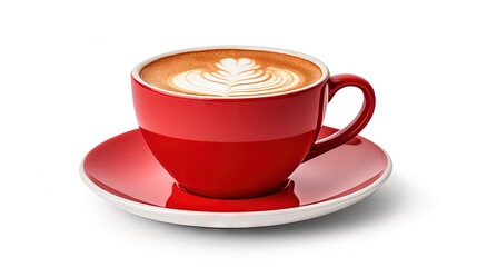 Wall Mural - A red cup of tasty coffee, isolated on white