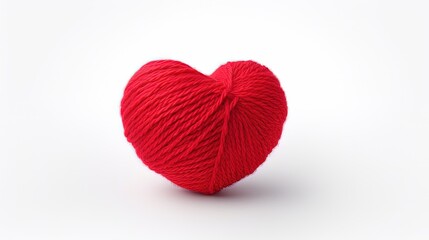 Poster - Colorful yarn ball isolated on white background. Space for text. Red heart like a symbol of love. Hobby concept