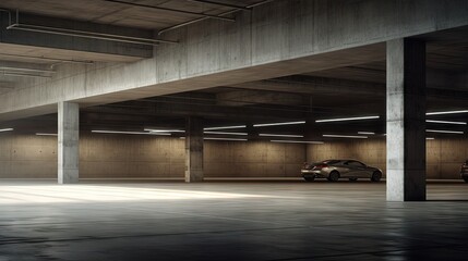 Aufkleber - 3d render of concrete architecture with car park, empty cement floor.