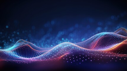 Aufkleber - Dynamic wave with connected dots and lines. Digital wave background concept. Abstract technology background. Big data visualization. 3D rendering.