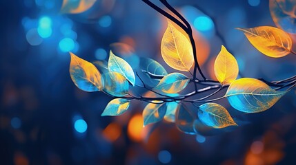 Aufkleber - Blue leaves bright colors yellow light shining on the leaves are very blurred the light of the bokeh shines very beautiful.