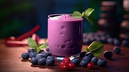 Aufkleber - Blueberry Protein Smoothie In Glass. Healthy Vegan Drink For Sports And Fitness Lifestyle