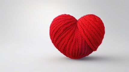 Poster - Colorful yarn ball isolated on white background. Space for text. Red heart like a symbol of love. Hobby concept