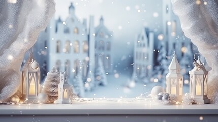 Poster - christmas decorations and toys. new year atmosphere. window at christmas home. landscape abstract ca