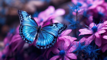 Poster - Beautiful purple blue butterfly on an anemone forest flower in spring nature, close-up macro.