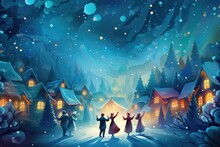Abstract Background Caroling( Various) : Singing Christmas Carols Door - To - Door To Spread Holiday Cheer.