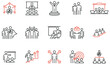 Vector set of linear icons related to human resource management, relationship, business leadership, teamwork, cooperation and personal development. Infographics design elements - part 1 