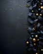 Elegant christmas balls and ribbons on a black industrial background - festive celebration design theme