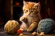 Curious kitten playing with a ball of yarn, mischief moment.