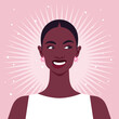 Portrait of a curious African woman. Surprised face of student. Gossip, rumors and secrets. Avatar of a naughty and playful teenager. Vector illustration