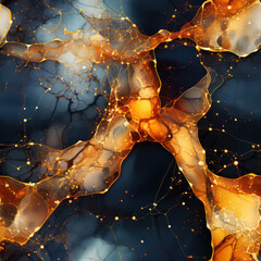 Fototapete - Seamless abstract alcohol ink waves with gold texture veins background