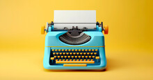 Typewriter Turquoise Color On A Yellow Background. Banner