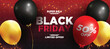 black friday modern banner with realistic balloons design vector illustration