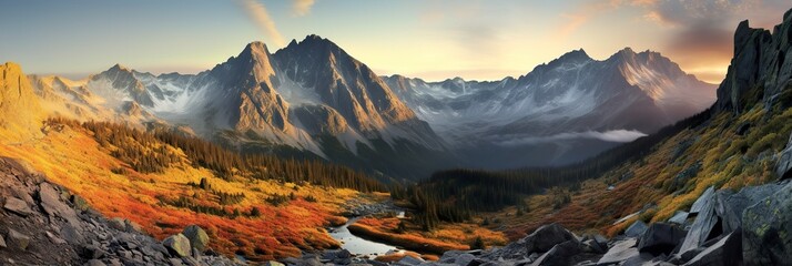 Panorama mountain autumn landscape.