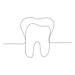 Wall Mural - Continuous one line drawing of tooth outline vector drawing and tooth line icon design 