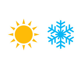 Wall Mural - Hot sun and cold icon. Summer and winter symbol. Sun and snowflake vector icons
