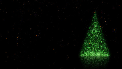 Wall Mural - green sparkle tree with gold snow merry christmas features a black atmosphere and a reflective surfa