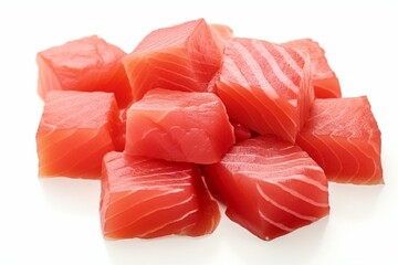 Fresh tuna sashimi on a white background. Generative AI