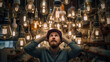 © Atijano - Man with light bulbs above his head in a lamp store