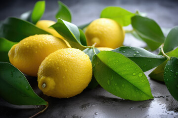 Wall Mural - Fresh lemons on the table close up	