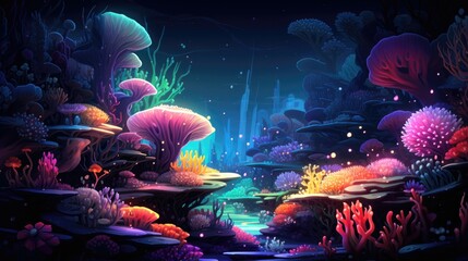 Wall Mural - Tiny coral polyps construct vibrant reefs, a micro metropolis beneath the waves.