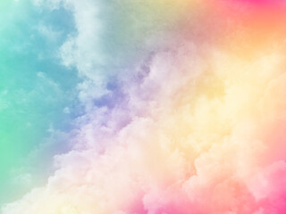 Wall Mural - beauty abstract sweet pastel soft orange and green with fluffy clouds on sky. multi color rainbow image. fantasy growing light