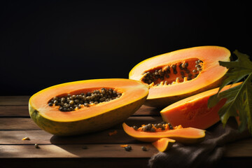 Wall Mural - Fresh ripe papaya fruits on the table close up