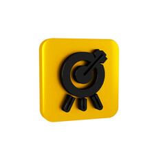 Poster - Black Target financial goal concept icon isolated on transparent background. Symbolic goals achievement, success. Yellow square button.