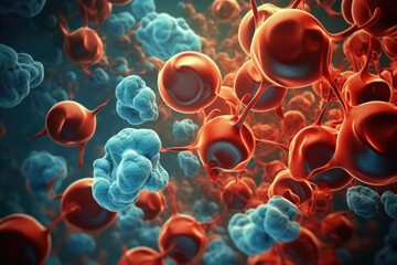 A bunch of red and blue cells