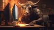 3d angry bull trading with computer digital art 8k hi.Generative AI