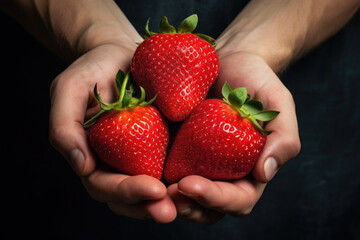 Wall Mural - Hands holding fresh strawberries close up
