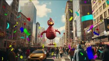 Animated Floating Turkey Balloon Over New York Streets, Perfect For VTubers' Lo-fi Videos, Video Calls, And Musical Lo-fi Visualizers. Captures Urban Festive Vibes In A Serene, Animated Style. 