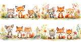 Fototapeta Dziecięca - watercolor style cartoon illustration of red fox family in autumn field , isolated on white background, collection set, Generative Ai	
