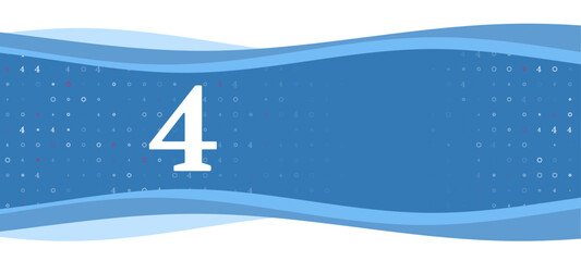 Poster - Blue wavy banner with a white number four symbol on the left. On the background there are small white shapes, some are highlighted in red. There is an empty space for text on the right side