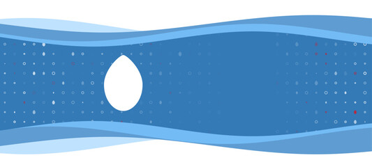 Poster - Blue wavy banner with a white oval symbol on the left. On the background there are small white shapes, some are highlighted in red. There is an empty space for text on the right side