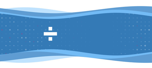 Poster - Blue wavy banner with a white division symbol on the left. On the background there are small white shapes, some are highlighted in red. There is an empty space for text on the right side