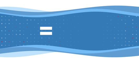 Poster - Blue wavy banner with a white equals symbol on the left. On the background there are small white shapes, some are highlighted in red. There is an empty space for text on the right side