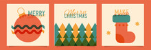 Merry Christmas Retro Posters Set. Vintage Paper Templates Of Modern Minimalist Xmas Square Flyers In Risograph Style. Collection Of Riso Greeting Cards, Covers For Branding Of Winter Holiday. Vector