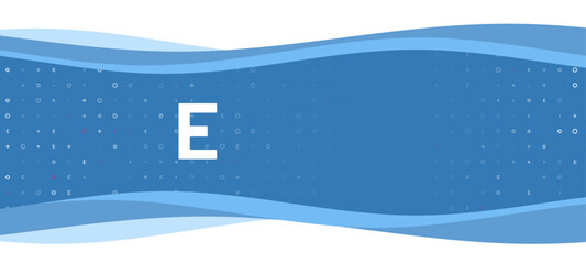 Poster - Blue wavy banner with a white capital letter E symbol on the left. On the background there are small white shapes, some are highlighted in red. There is an empty space for text on the right side