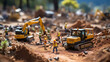 © Nataliya - A creative tilt-shift photograph of a miniature construction site, making heavy machinery seem like toys on a sandbox