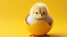 Adorable Easter Chick In A Yellow Eggshell