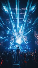 Wall Mural - Hands raised, AI-infused lights dazzle in spirited concert festivity