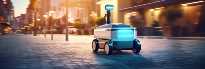 Aufkleber - Robot courier delivers to homes, epitomizing AI's fast-track to future deliveries