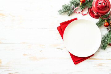 Wall Mural - Christmas table with holiday food background.