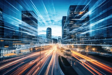 Poster - Urban traffic, steered by AI, epitomizes the smart city's efficient, futuristic infrastructure