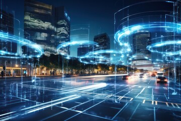 Poster - AI urban traffic flow, highlighting smart city innovation and seamless infrastructure management