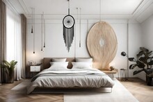 A Dream Catcher Gracefully Suspended In A Minimalist, Contemporary Bedroom, Where Modern Design Elements Blend Seamlessly With Its Traditional Aesthetic.
