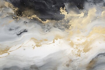  Abstract Artwork Showcasing Mountains in Black and Gold, Highlighted by Dazzling Paint Splashes
