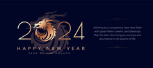 Happy New Year Of The Dragon 2024 - Luxury Golden Design With New Year Wishes Of Health, Prosperity, And Blessings