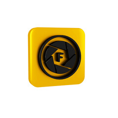 Sticker - Black Camera shutter icon isolated on transparent background. Yellow square button.